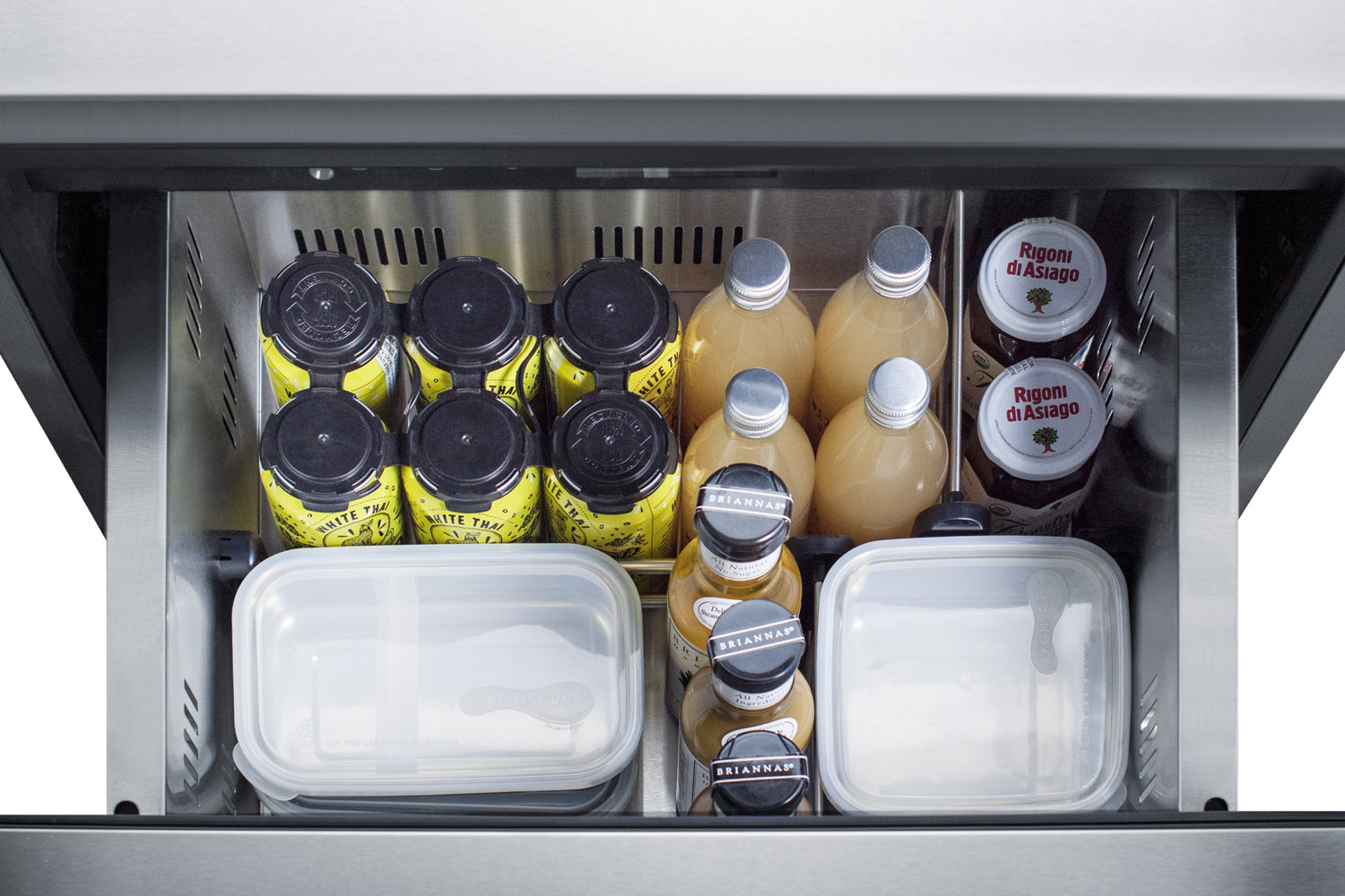 Commercially listed ENERGY STAR certified 2-drawer all-refrigerator in stainless steel designed for indoor or outdoor use under standard or ADA compliant counters